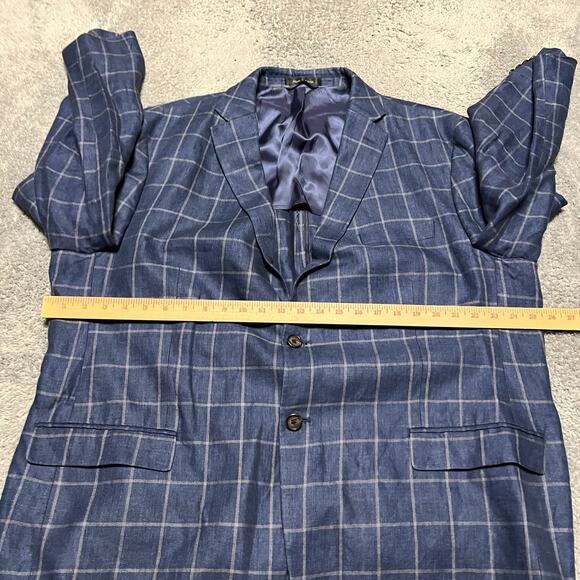 Ralph Lauren LRL Blazer Mens 50R 100% Linen 2-Button Coat Blue Windowpane Plaid - Picture 8 of 11